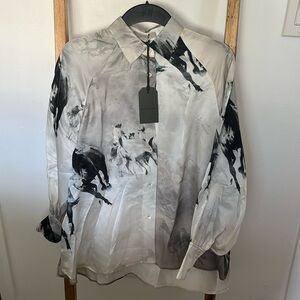 All Saints | OANA EPOTO HORSE PRINT BALLOON SLEEVE BLOUSE IN ECRU WHITE
 | NWT